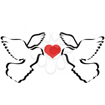 isolated Doves flying With red Heart from white background