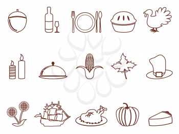 isolated thanksgiving outline icons set from white background