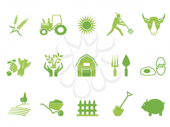 isolated green color farm icon set from white background