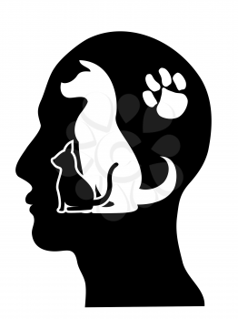 isoalted people caring pets shape from white  background