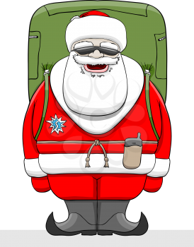 Royalty Free Clipart Image of Santa Claus With a Backpack
