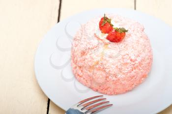 fresh pink strawberry and whipped cream dessert macro close up