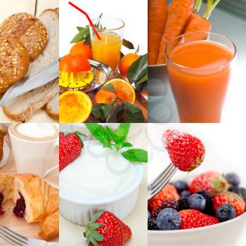 ealthy fresh nutritious vegetarian breakfast collage composition set