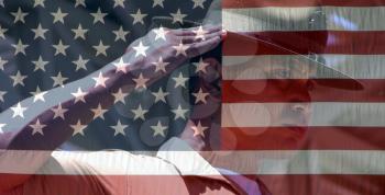 Royalty Free Photo of a Marine and American Flag
