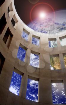 Royalty Free Photo of Modern Architecture And The Earth Seen Through Windows