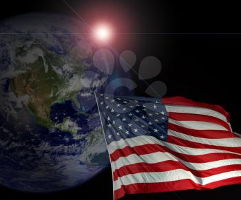 Royalty Free Photo of an American Flag and Planet Earth