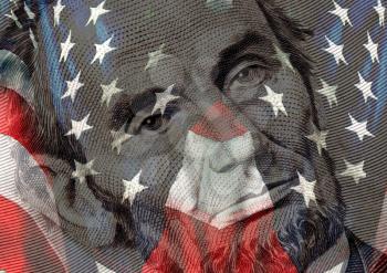 Royalty Free Photo of American Money and a Flag