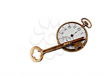 Royalty Free Photo of a Pocket Watch and Skeleton Key