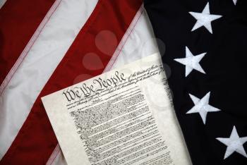 Royalty Free Photo of the Betsy Ross Flag and U.S. Constitution