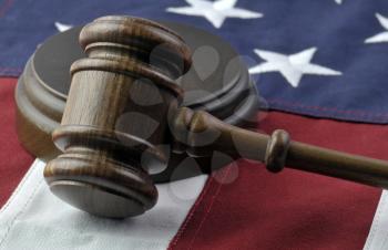 Royalty Free Photo of a Gavel and American Flag