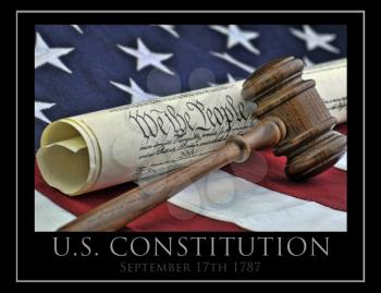 Royalty Free Photo of the United States Constitution and a Gavel