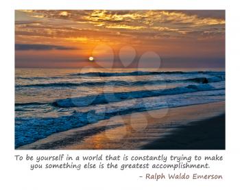 Royalty Free Photo of a California Ocean Sunset With Emerson Quote