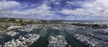 Royalty Free Photo of an Aerial Panoramic of the Oceanside Harbor in Oceanside, California, USA.