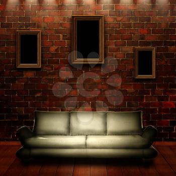 Abstract grungy interior with portrait on the wall for your design