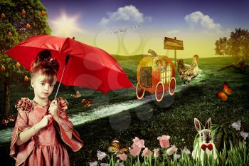 Wonderland. Abstract fairy tale backgrounds with young princess