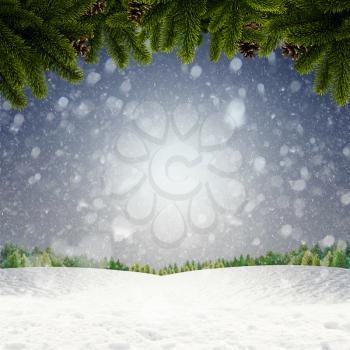 Royalty Free Photo of a Garland Above a Snowy Landscape