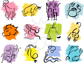 Royalty Free Clipart Image of the 12 Zodiac Signs