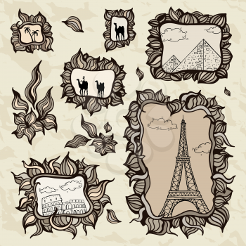 Travel and tourism background. Vector hand drawn illustration.