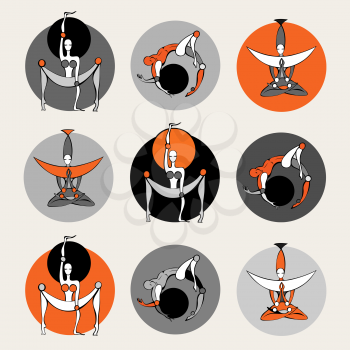 Set of stylish yoga people. Vector illustration.