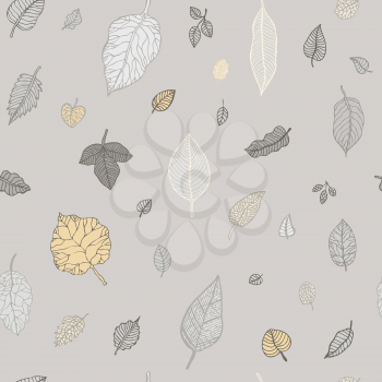 Green leaf. Hand drawn seamless pattern. Vector background.