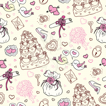Wedding patterns of cute hand drawn illustration. Seamless vector background.