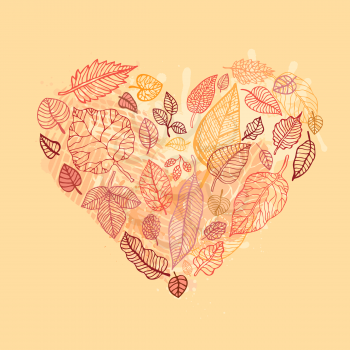 Heart Design elements.  Autumn Leaves Vector Background.