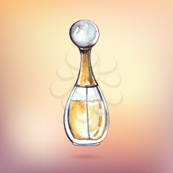 Beautiful perfume bottle. Hand drawn Watercolor vector illustration.