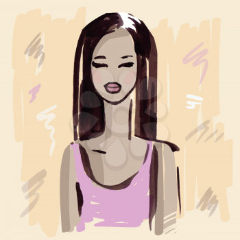Beautiful Woman Portrait. Fashion girl. Hand drawn vector Illustration.