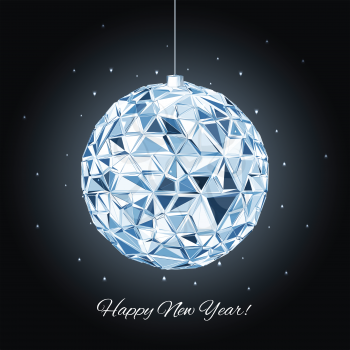 Christmas and New Year greeting card. 3D Ball, Vector illustration. Geometric background.