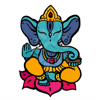 Elephant. Hindu God Ganesha. Hand drawn tribal style. Vector illustration