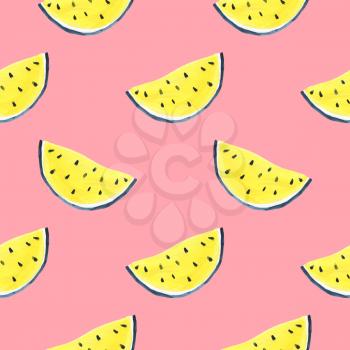 Seamless Tropical pattern of watermelon. Hand drawn watercolor background