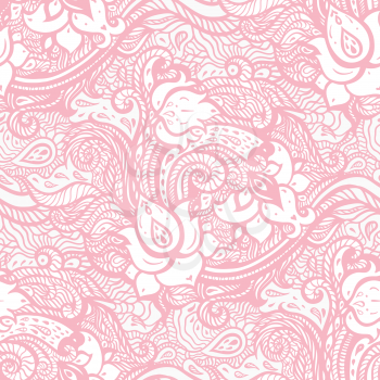 Vintage floral pink background. Beautiful Elegant Ethnic Hand Drawn vintage wallpaper. Seamless pattern with abstract flowers