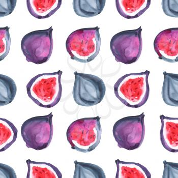 Figs. Watercolor hand painted illustration with exotic fruits. Seamless background