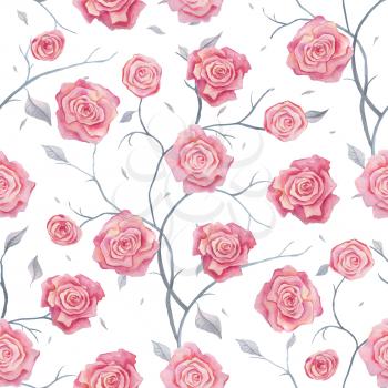 Roses. Hand Drawn Floral Pattern. Watercolor illustration, vintage style