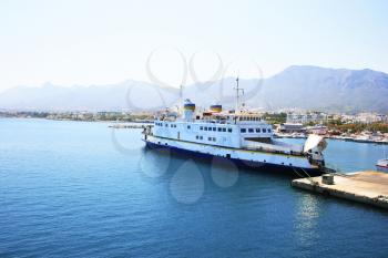 Royalty Free Photo of a Ferry Boat in Kyrenia Port