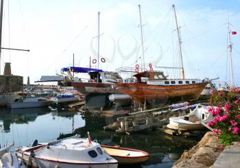 Royalty Free Photo of Boats in the Kyrenia Old Port in Northern Cyprus