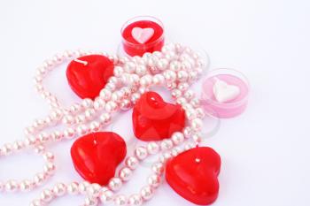 Royalty Free Photo of Heart Shape Candles and Pearls