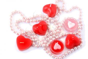 Royalty Free Photo of Heart Shaped Candles and Pearls