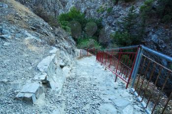 Landscape with staircase in rocky mountains in Cyprus.