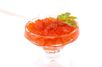 Red caviar in vase isolated on a white background.
