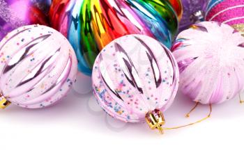 Christmas colorful balls on white background.