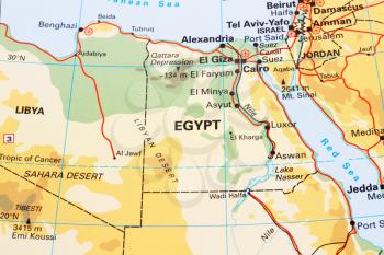 Egypt physical map closeup picture.