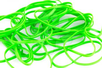 Green rubber bands closeup picture.