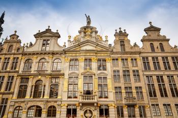 The guildhalls in The Grand Place (Grote Markt), the central square of Brussels. Details of the houses Joseph et Anne, L'Ange, La Chaloupe d'or, Le Pigeon, Le Marchand d'or.
