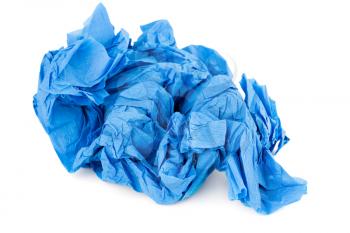 Crumpled blue crepe paper isolated on white background.