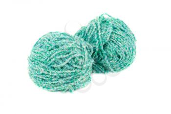 Two green knitting yarn clews isolated on white background.