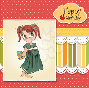 Royalty Free Clipart Image of a Little Girl on a Birthday Greeting