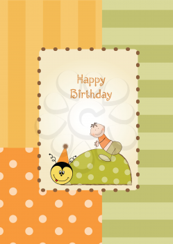 Royalty Free Clipart Image of a Happy Birthday Card With a Ladybug and a Boy