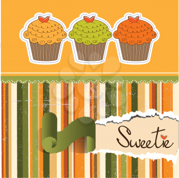Royalty Free Clipart Image of Cupcakes on a Background With the Word Sweetie