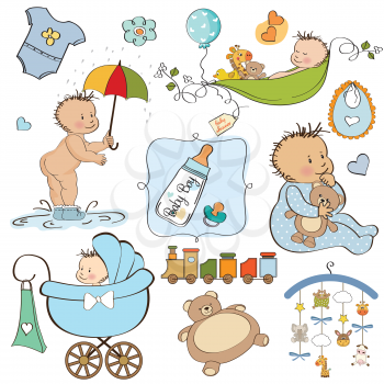 Royalty Free Clipart Image of Baby Boy Elements